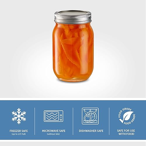 Miniatura 3 de Tarros de vidrio de 16 onzas con tapas y bandas, tarros Mason de boca regular para conservar alimentos, tarros de conservas para jugo, mermelada,