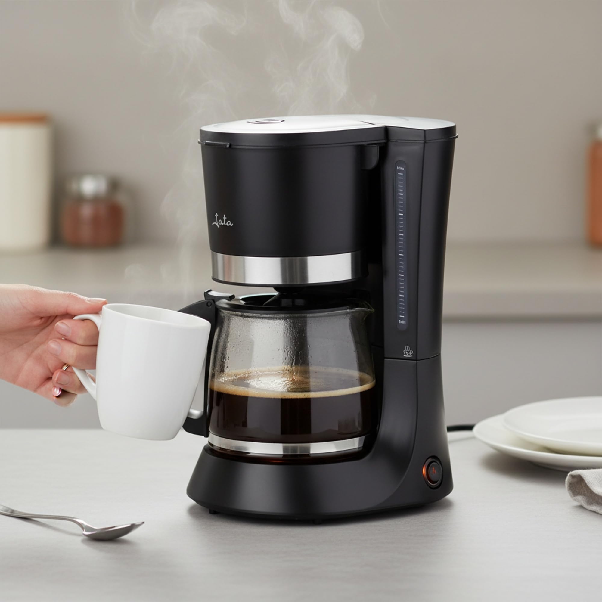 Jata CA290 - Cafetera de Goteo 12 Tazas 1175 ml, Cafetera Americana con Filtro Permanente Reutilizable, Jarra de Cristal, Apagado Automático y Placa Calefactora