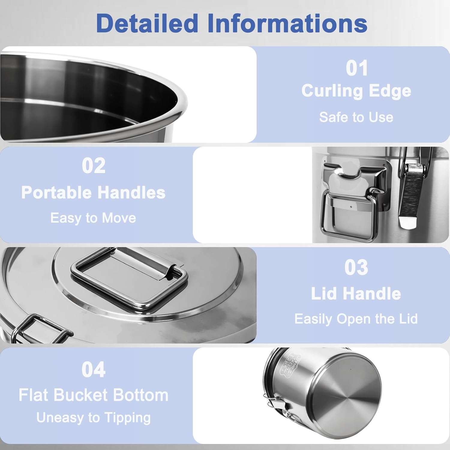 12L 304 Stainless Steel Airtight Canister for Kitchen 3.2Gal/405oz 304 stainless steel food storage containers with lids lock clips airtight container for Rice, Flour, Grain