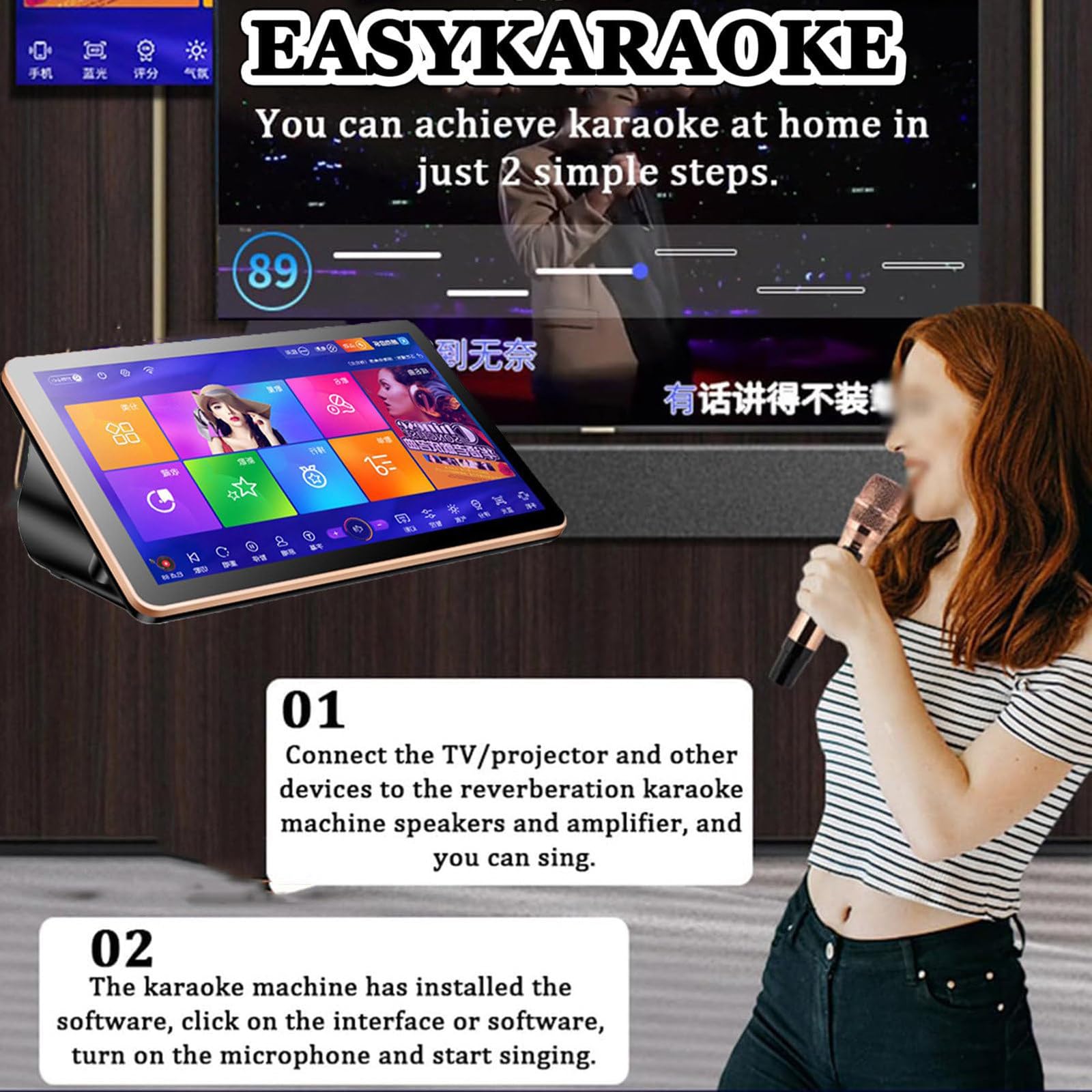Siste-ma Karaoke Portatile Da 18,5", Macchina Karaoke Con Touchscreen Capacitivo, 2 Microfoni Wireless, Amplificatore/Microfono/Unità Riverbero Integrata, Per Riunioni Di Famiglia, Bar, Ktv White-500G