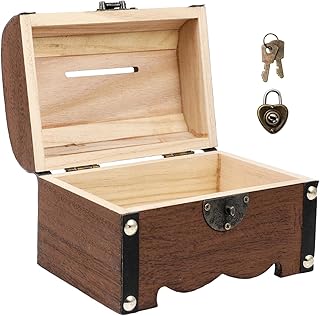 Vintage Wooden Treasure Chest Money Box with Key Small Treasure Chest Castle Chest for Storage and Decoration for Children's Birthday Parties Treasure Hunt Money Box Key Treasure Chest