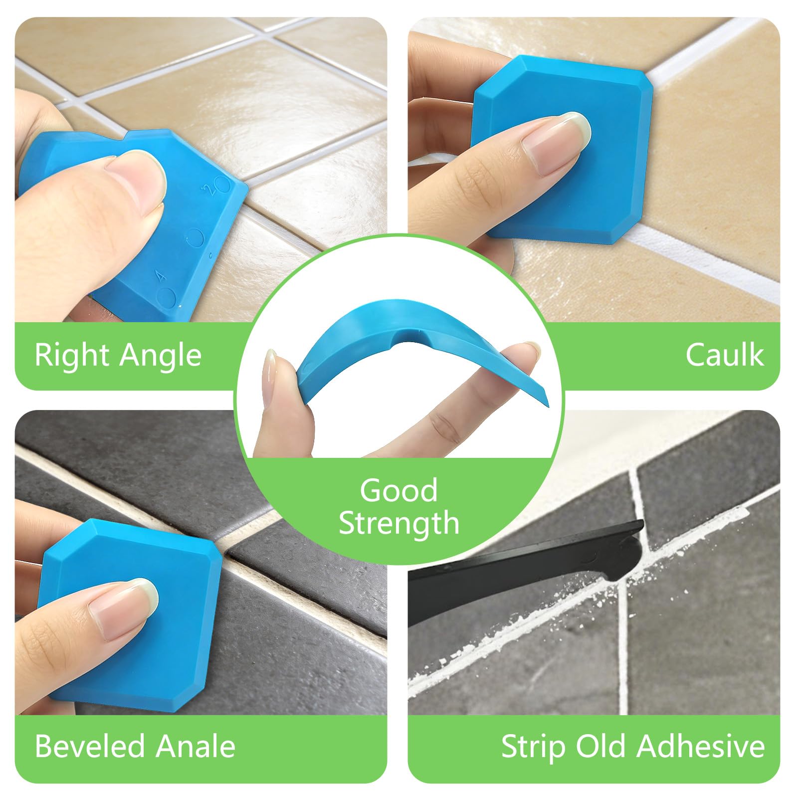 5-in-1 Strumento Per Calafataggio, BBLTIFF Rimuovi Silicone Spatola per Silicone Togli e Spatola Raschietto per Stucco Strumento Con 6 Cuscinetti Sostituibili Sigillante, per Cucine, Bagni e Finestre