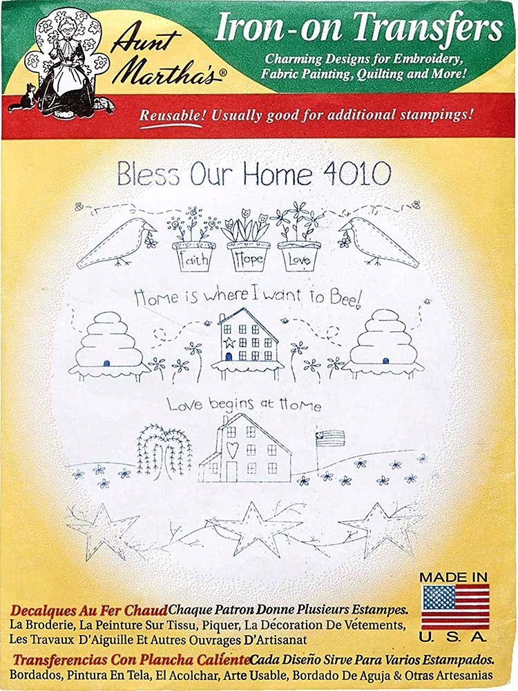 Aunt Martha's Multicolor Bless Our Home Hot Iron Embroidery Transfer By