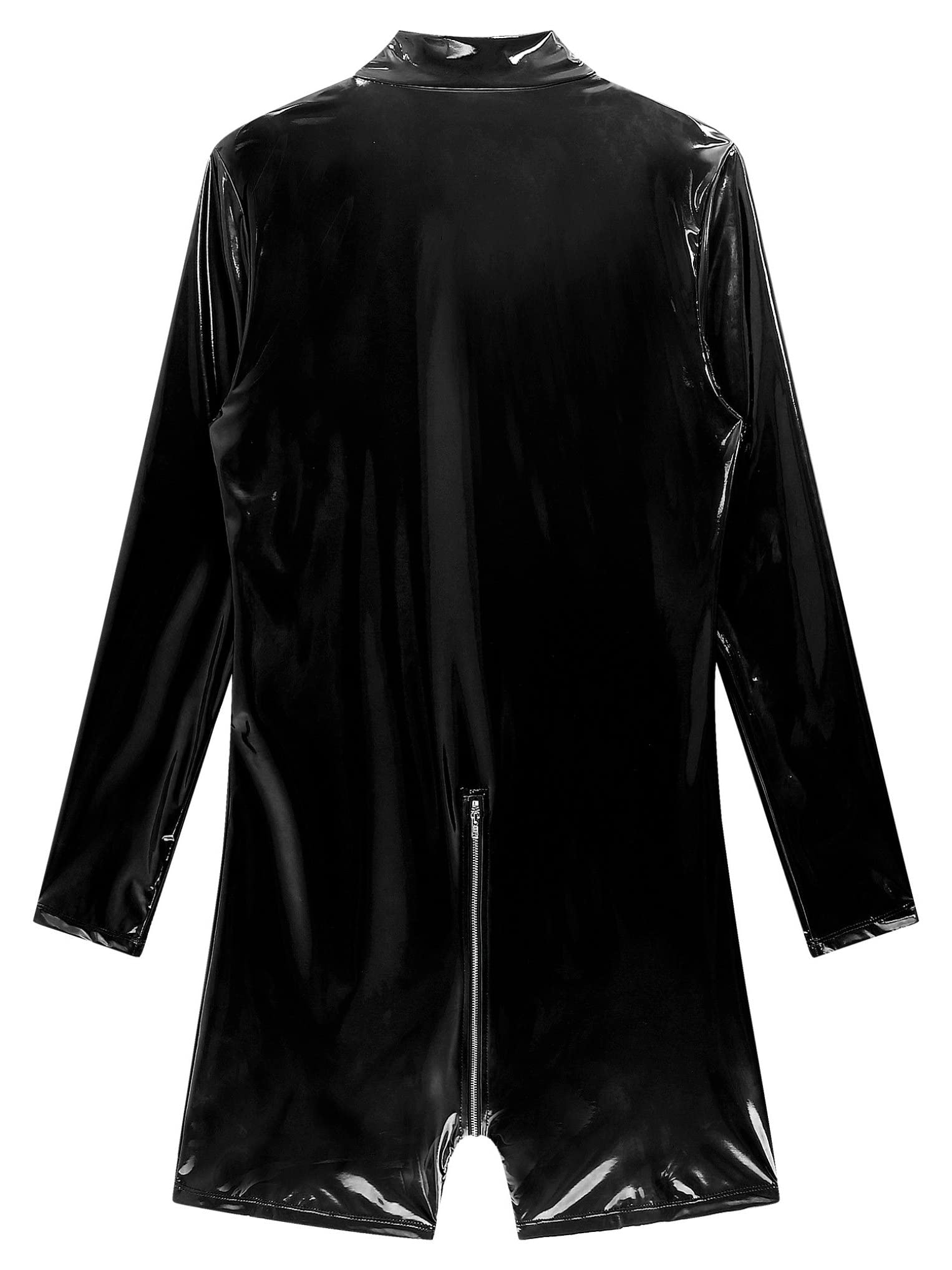 Doomiva Catsuit en Cuir Sexy pour Hommes Combinaison Manches Longues Gilet en Latex de Conception PU Zipper Vêtements de Gilet de Fête de Club