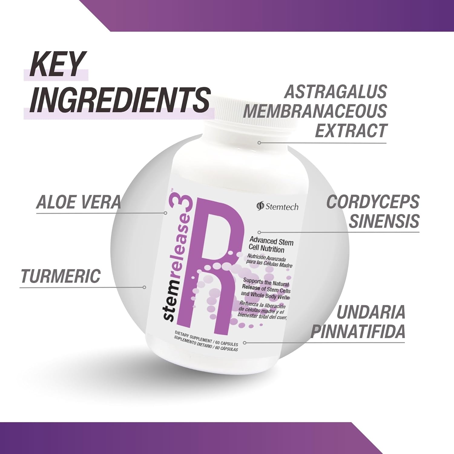 Stemrelease3™ Cutting-Edge Stem Cell Nutrition for Natural Renewal and Youthful Vitality, Exclusive Blend for Enhanced Telomere Health 60 Capsules (3 Pack) - Image 4