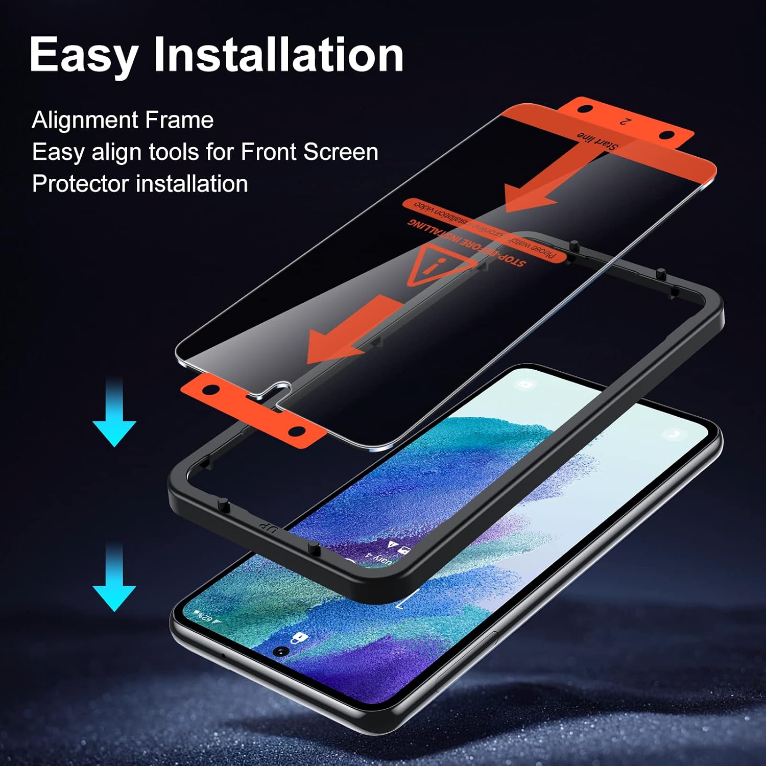 UniqueMe [2+2 Pack Compatible with Samsung Galaxy S21 FE Privacy Screen Protector - 2 Private PET Screen and 2 Camera Protectors, Black Privacy Screen Cover