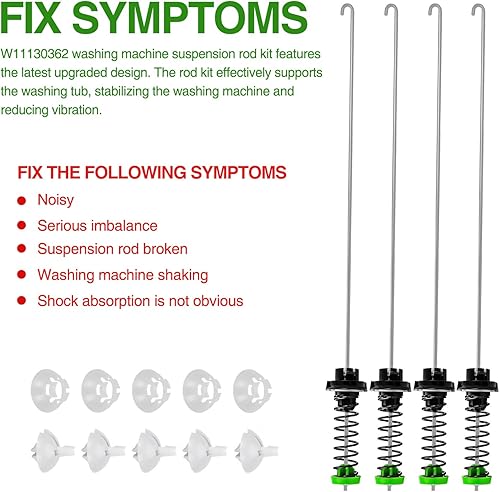 Miniatura 2 de Actualizado W11130362 WTW5000DW2 WTW5000DW3 WTW5000DW1 MVWX655DW1 MVWC565FW1 Kit de varilla de suspensión para lavadora Whirlpool Maytag Kenmore -