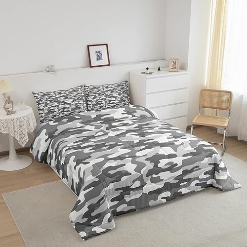 Miniatura 4 de Juego de edredón reversible de camuflaje para niños y adolescentes, juego de ropa de cama alternativo de camuflaje Queen, relleno de edredón