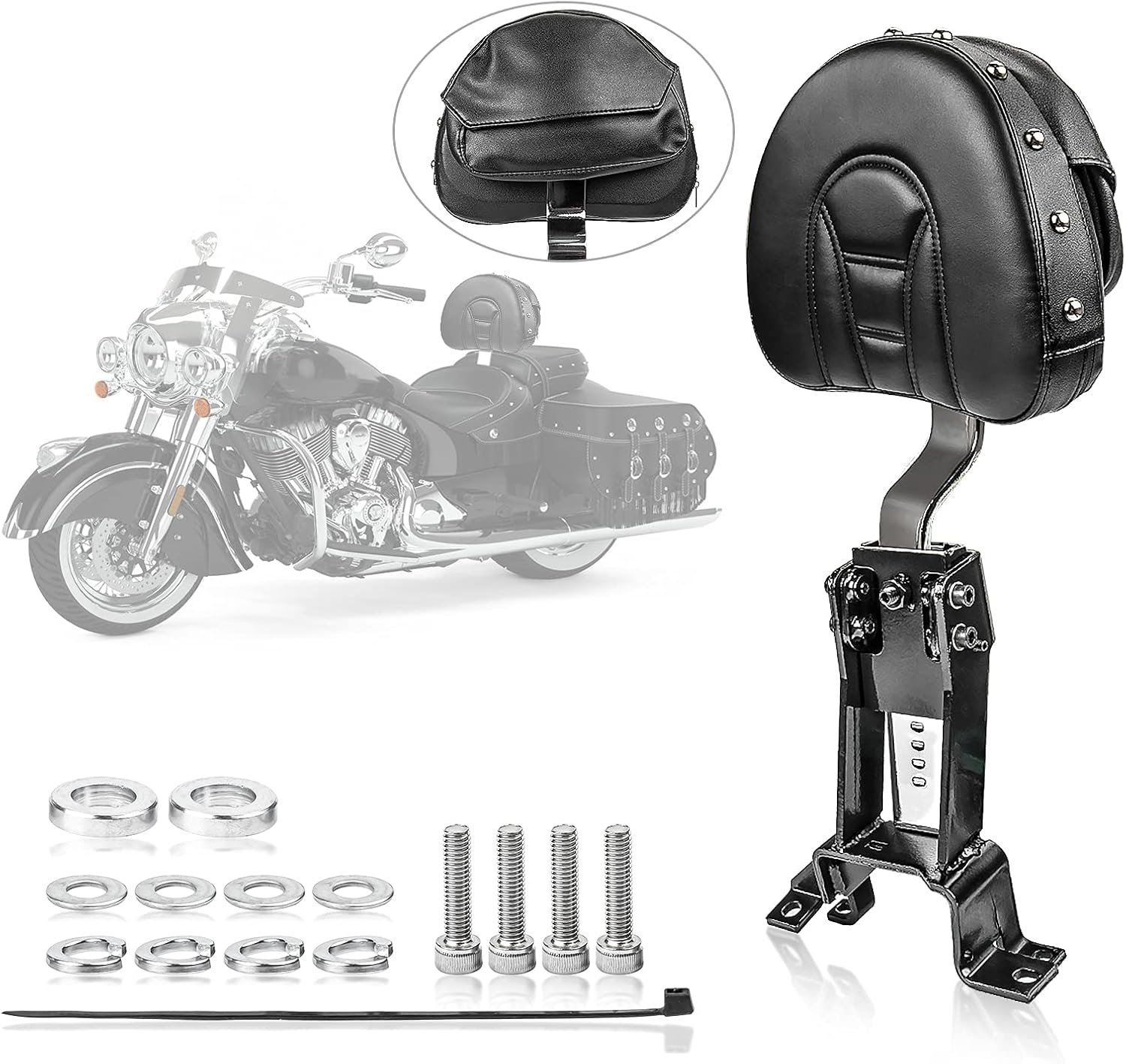 Stripe Rivet Plug In Driver Backrest Pad Rider Sissy Bar Back Rest With Pocket For Indian Chief Classic Chieftain Roadmaster Chief Vintage Chief Dark Horse Springfield Models 2014-2022