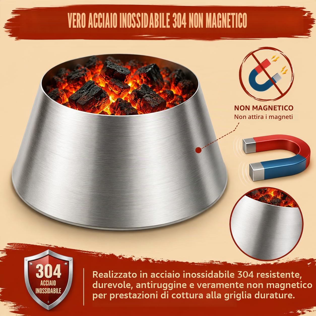 Denmay BBQ Whirlpool per Weber Kettle Grills, Weber Smokey Mountain, XL (x-large) Big Green Egg, Kamado e altri 57 cm e più grandi griglie a carbone, BBQ Kettle Grill, Accessori per griglia a carbone