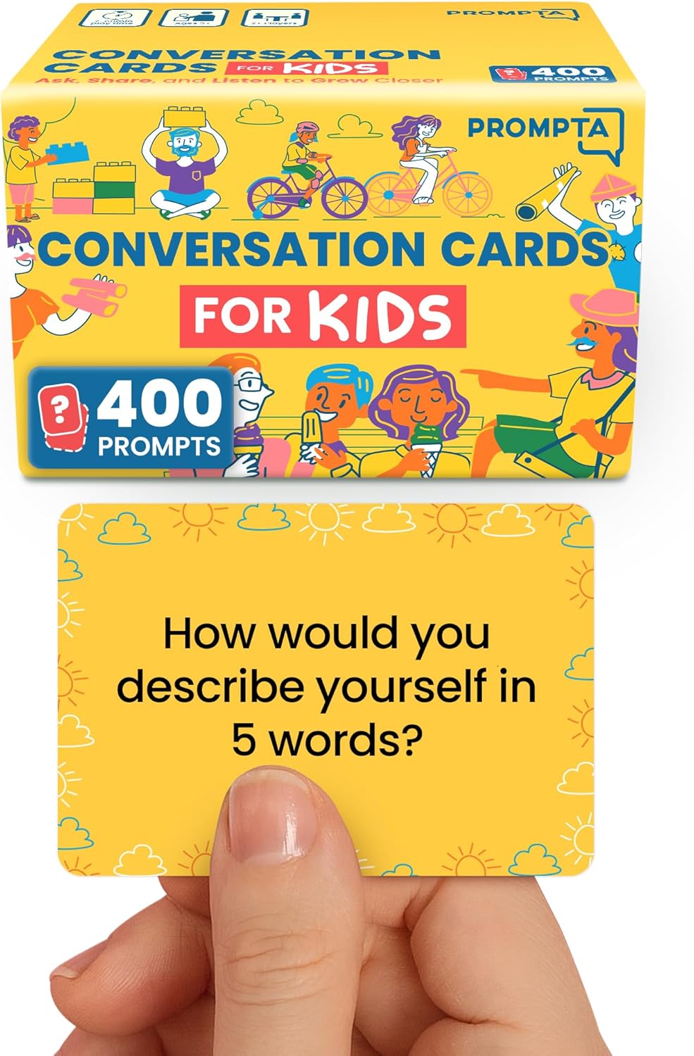 400 Conversation Cards for Kids – Engage Kids, Laugh, and Grow Closer During Family Dinner, Game Night, and Road Trips – Have Fun Building Social-Emotional Skills - Super Portable 2.5" x 1.75" Cards