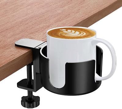 Creative Table Drink Holder, Desk Cup Holder Made of Aluminum Alloy, Adjustable Table Cup Holder Clamp, Desk Bottle Holder Easy to Install, Cup Holder Clip for Water, Drinks, Coffee Cup Black