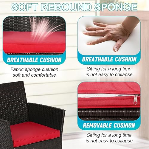 Miniatura 4 de FDW Juego de muebles de patio, muebles de exterior, muebles de mimbre para bistró, sillas de ratán con mesa auxiliar, patio, césped, porche,