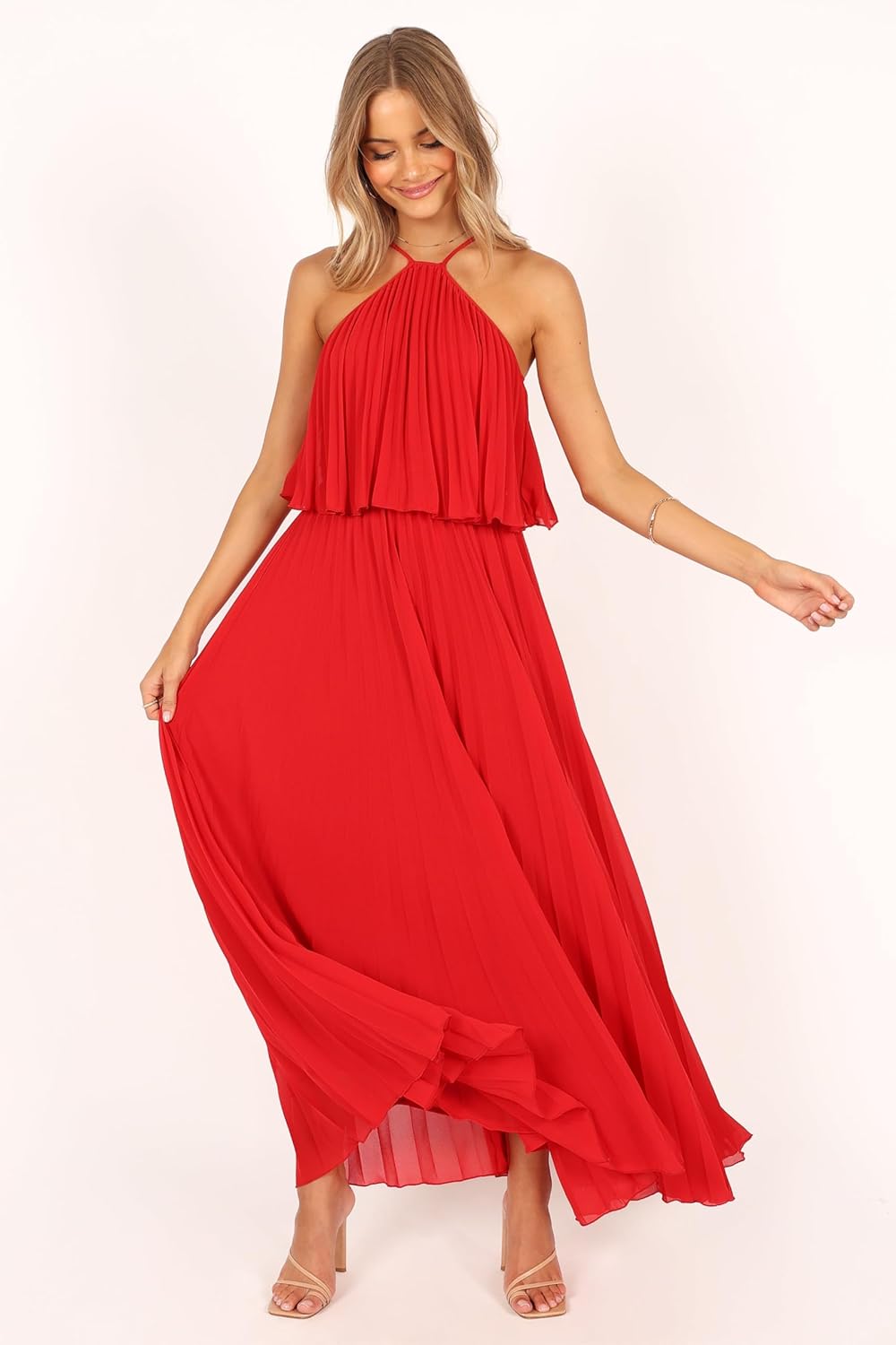 Petal & Pup Womens Gia Pleated Halterneck Maxi Dress - Image 3