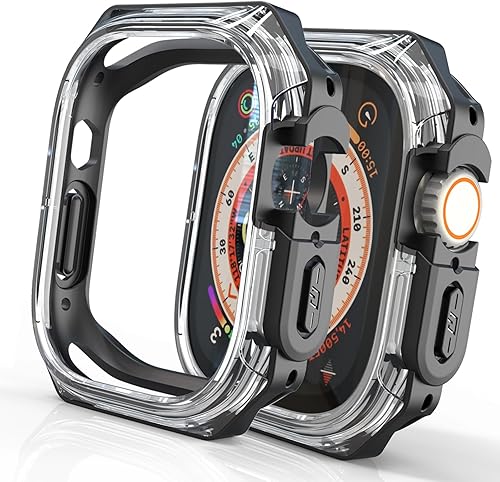 Funda Armor de 1.732 pulgadas para Apple Watch Ultra 321 de 1.732 pulgadas, parachoques mate suave + bisel transparente duro, funda protectora