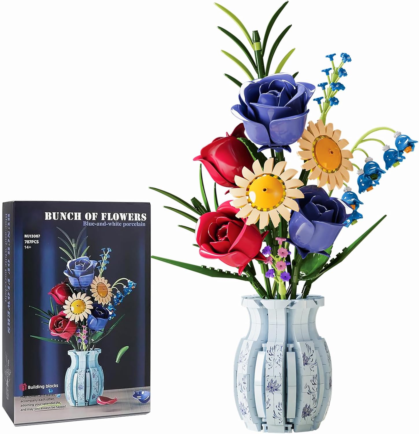 Flower Bouque Building Set with Vase, 787 PCS Botanical Collection Building Block Toy, Roses Sunflower Artificial Flowers Home Decor, Gift for Adults