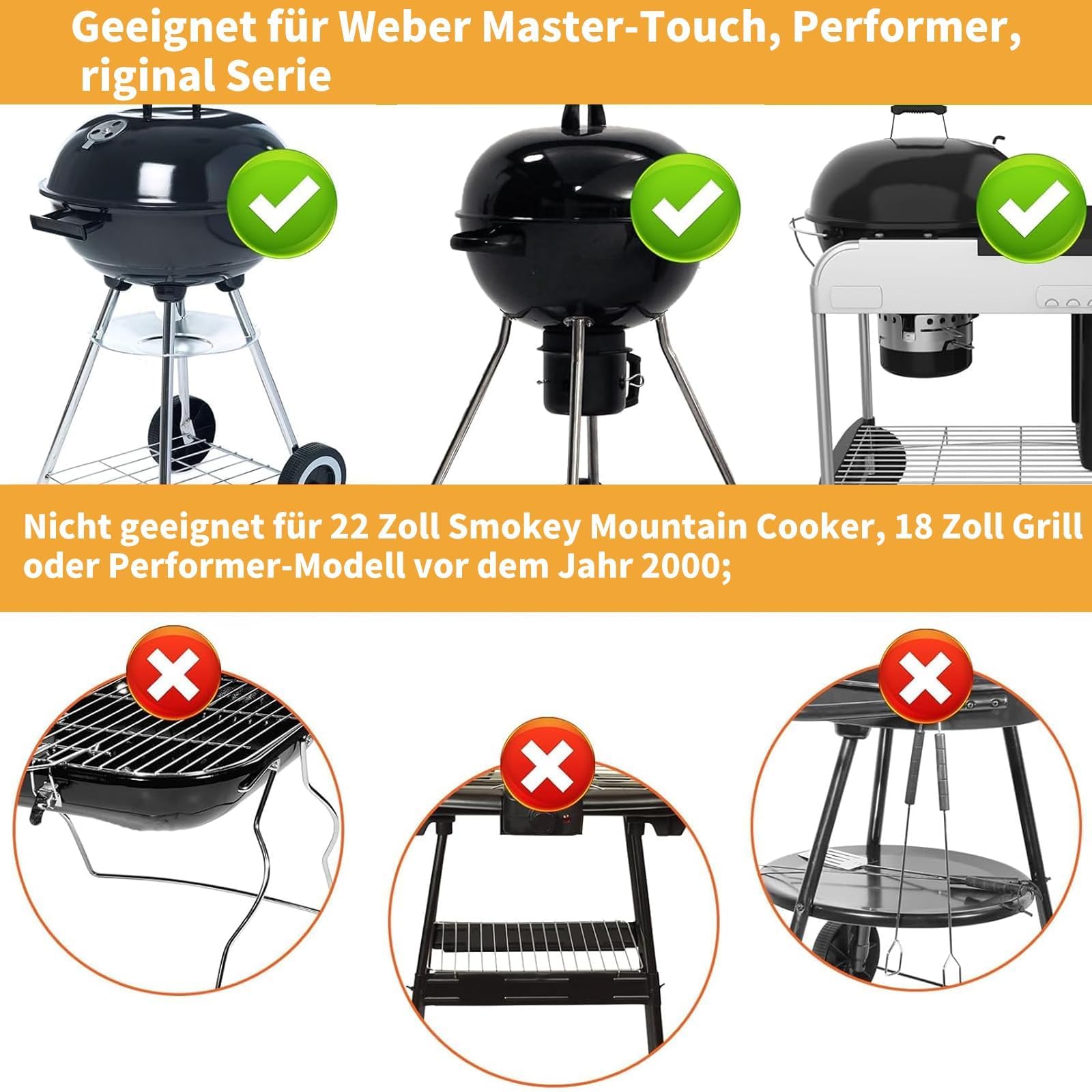 Kit di pulizia One-Touch 22-1/2 pollici per Weber, pezzi di ricambio per griglia sferico Weber da 57 cm, resistente al calore e design robusto, compatibile con Weber 7444, per
