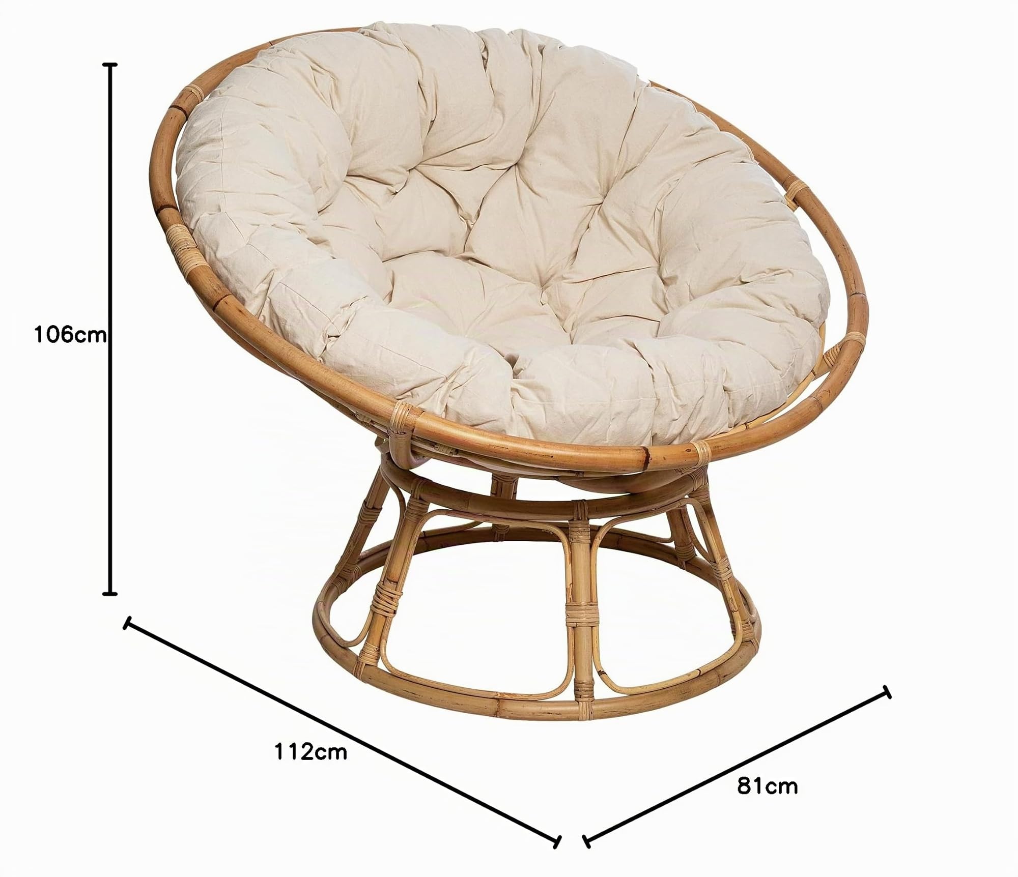 Atmosphera Interior Designer – Seram Rattan-Sessel – Bequemer Papasan-Sessel mit Kissen – Für drinnen und draußen – Gartenmöbel, Terrasse, Balkon, Wohnzimmer
