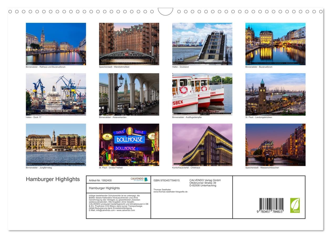Hamburger Highlights (Wandkalender 2026 DIN A3 quer), CALVENDO Monatskalender: Hamburgs schönste Sehenswürdigkeiten