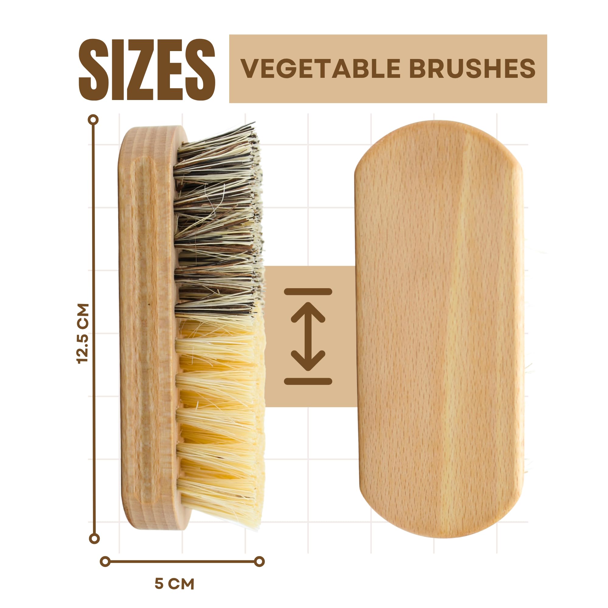 Brosse à légumes en hêtre pour fruits et crudités - Design ergonomique - Brosse de cuisine en bois