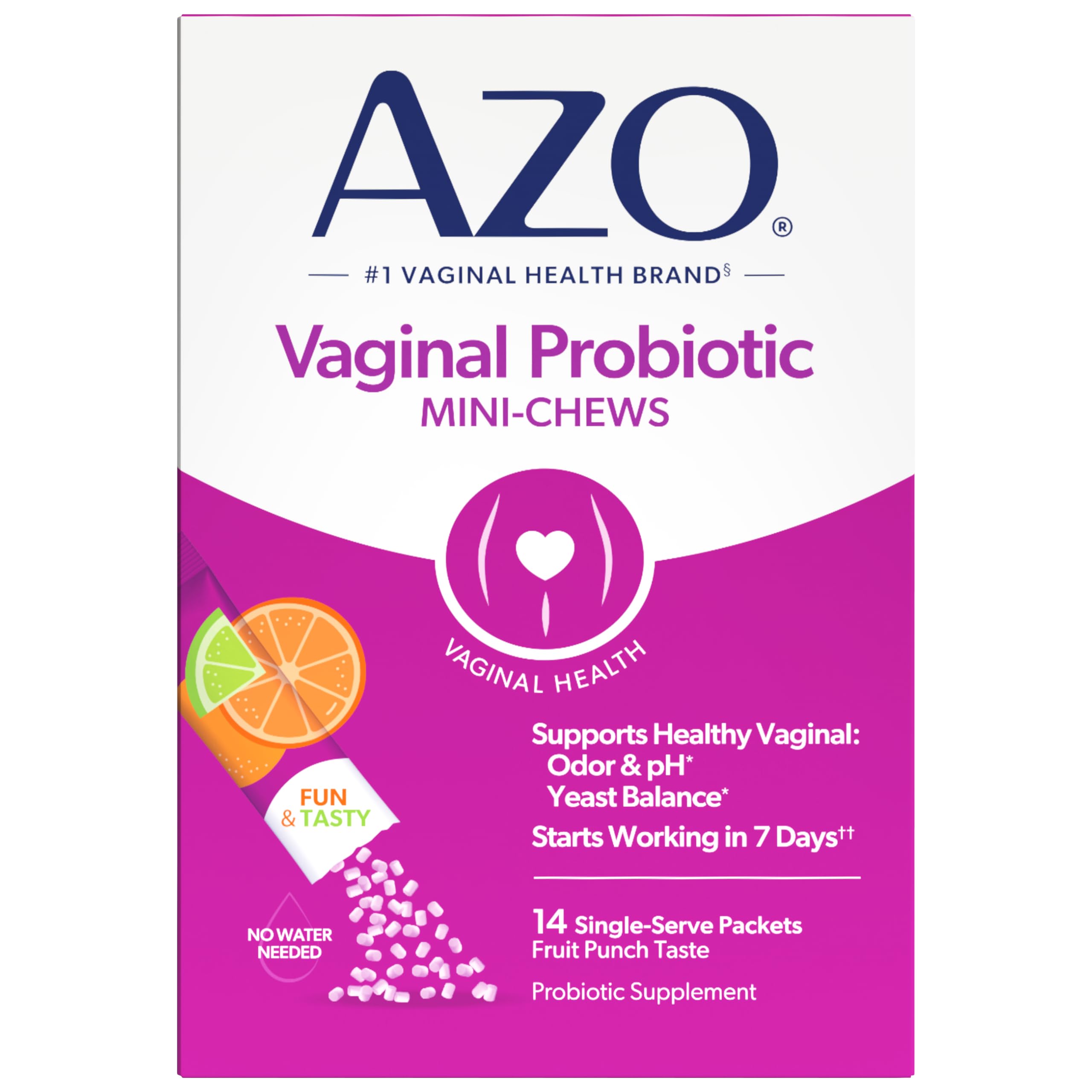 AZO Vaginal Probiotic Mini-Chews for Women, Fruit Punch Flavor, 14 Count