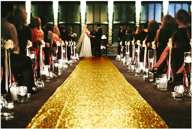 ShiDianYi Aisle Runners for Weddings Gold 2FTx15FT Sequin Aisle Runner Gold Bridal Aisle Runner 15FT Carpet Runner Outdoor Aisle Runner for Wedding Ceremony