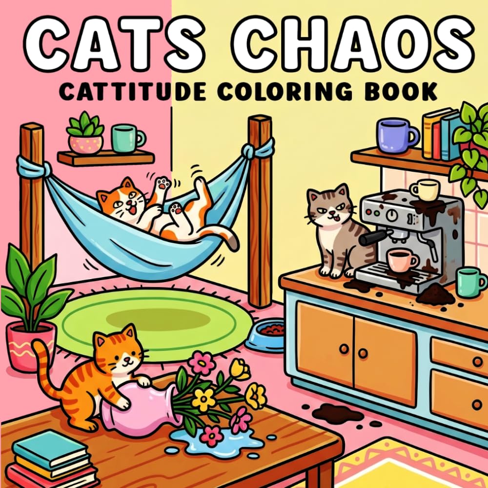 Cats Chaos :Cattitude Coloring Book: A Fun & Sassy Cat Coloring Adventure for Adults & Teens: Whimsical, Mischievous & Relaxing Cat Designs for Stress Relief, Creativity & Cat Lovers
