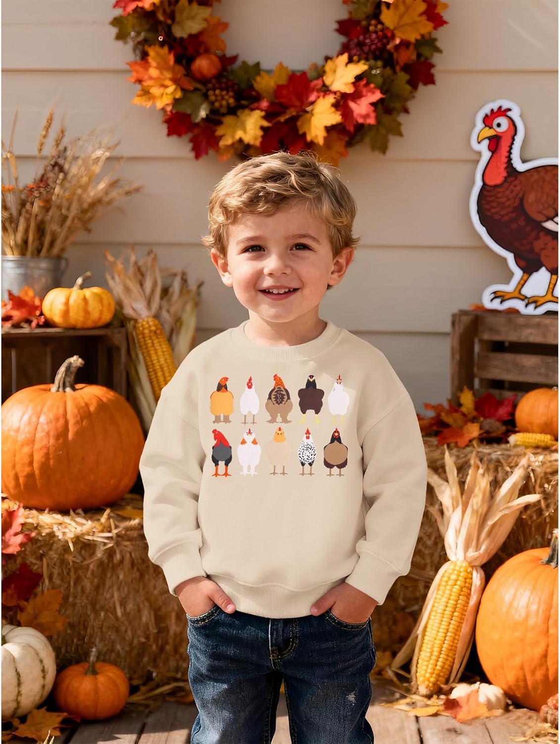 Toddler Boys Girls Thanksgiving Sweatshirt Cute Turkey Graphic Shirt Funny Chicken Print Pullover Tops Holiday Outfit - Image 5