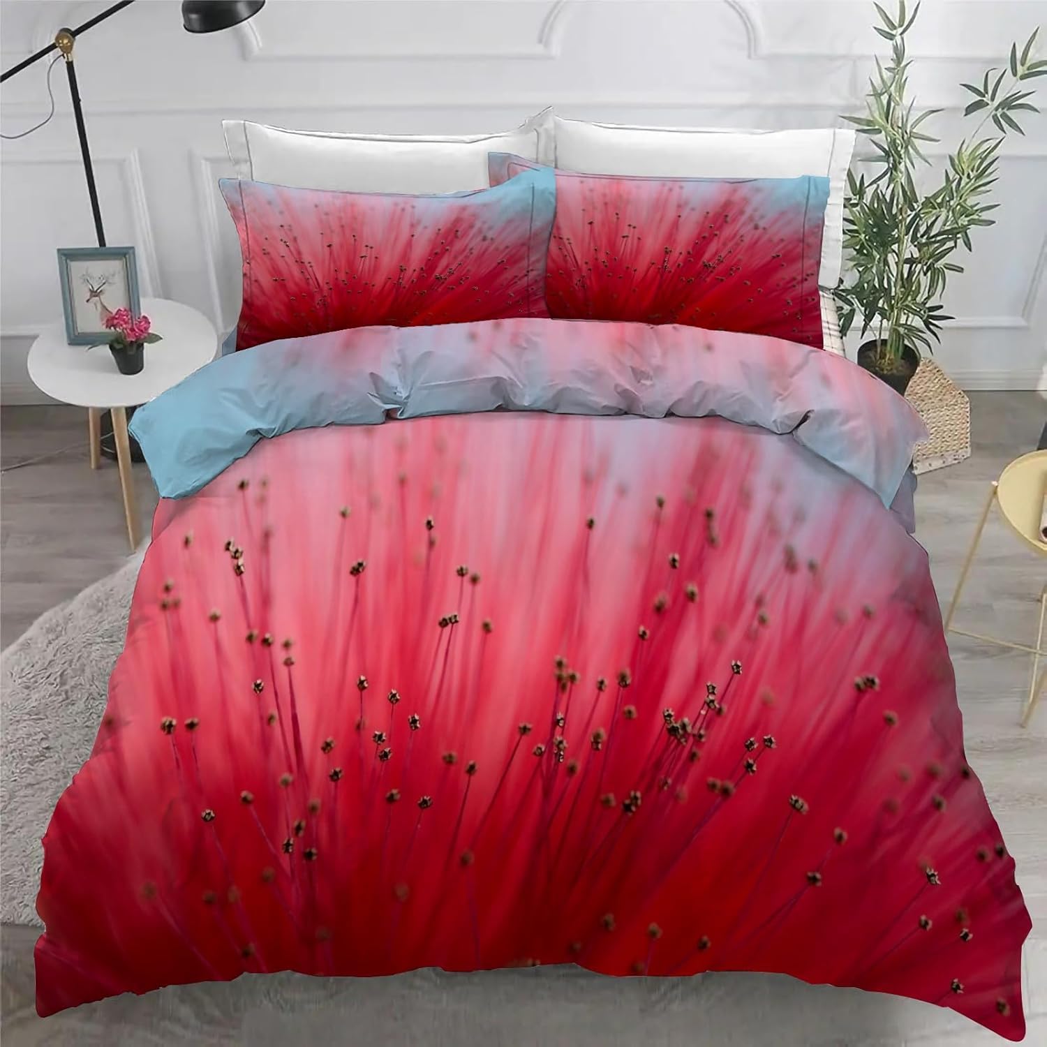 Housse de couette 240 x 220 en microfibre premium douce avec motifs imprimés fleurs rouges 3D