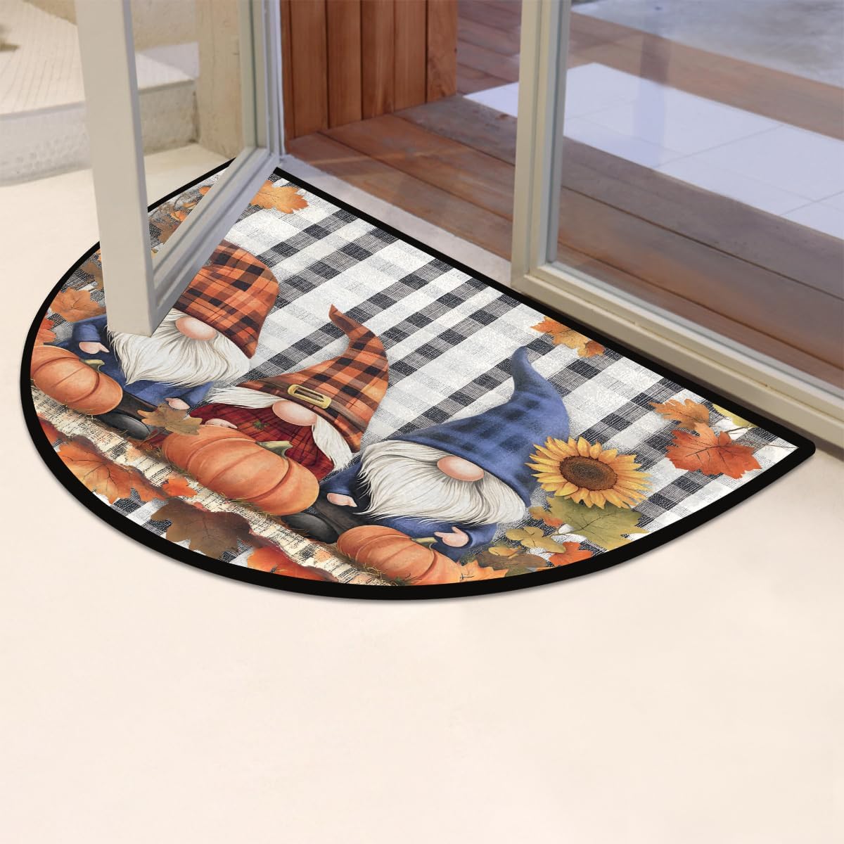 cfpolar Half Round Door Mat Dwarf Maple Pumpkin Non-Slip Semi Circle Area Rug Washable Half Moon Hearth Rugs for Indoor Outdoor Bathroom Kitchen Patio Runner Mat Laundry Room Home Decoration
