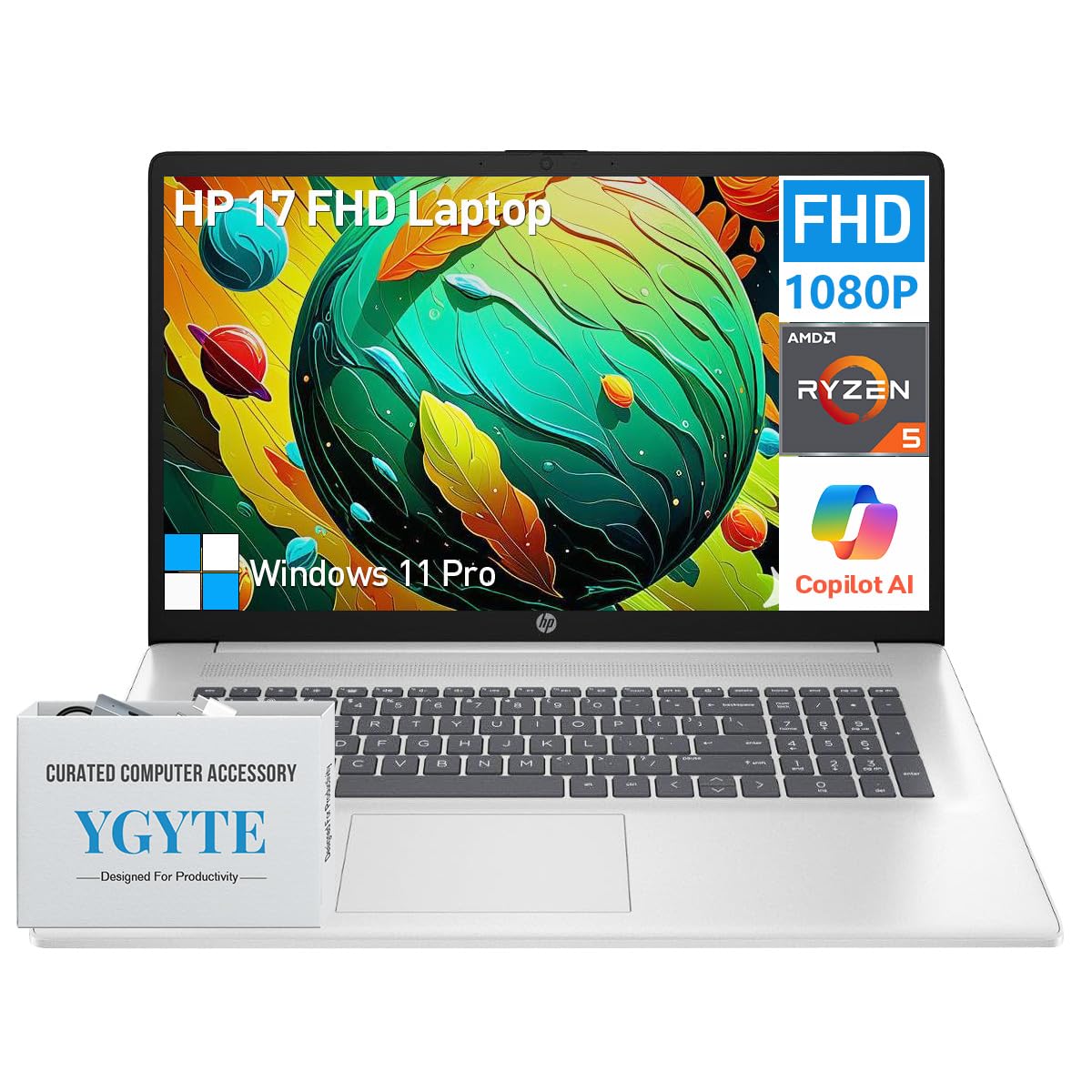HP 17 Inch Laptop Computer, 17.3 IPS FHD Business Laptop PC, AMD Ryzen 5 (6-Cores), 64GB RAM 1TB SSD, Windows 11 Pro, 10-Key Number Pad, WiFi 6, HDMI,
