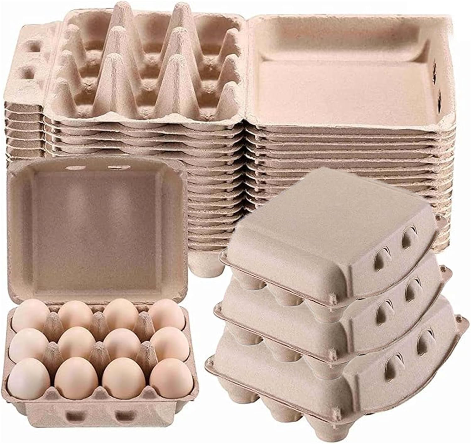 30 Pack Egg Cartons Bulk - 3×4 Style Reusable Cardboard Cartons 12 Count, Dozen Chicken Egg Crates, 3x4 Style Egg Storage Containers Holder, Sturdy Natural Pulp Material Perfect for Storing Extra Eggs