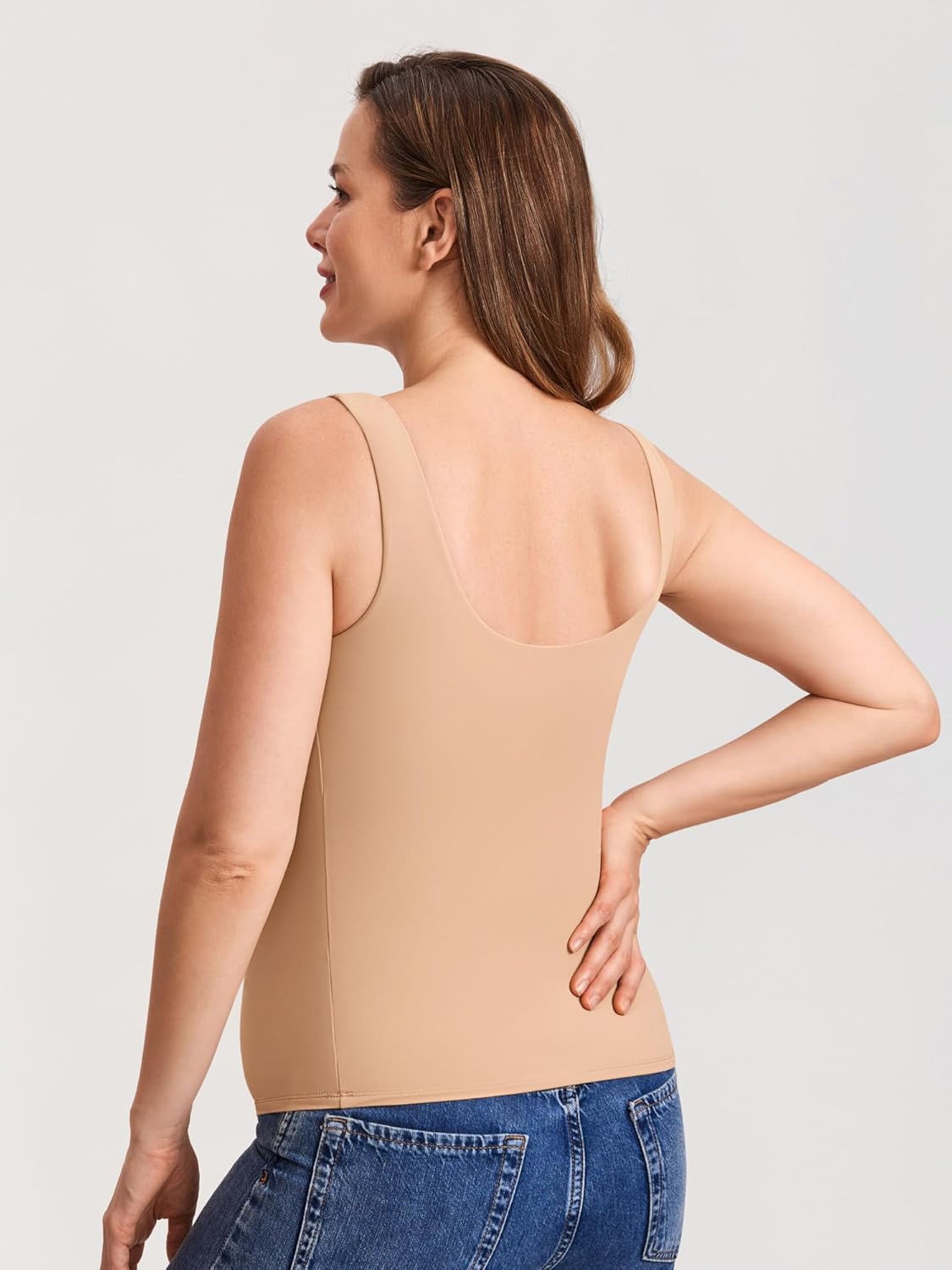 MOMANDA Inbarely Maternity Tank Top Square Neck Workout Tops with Built in Bra Pregnancy Sleeveless Yoga Maternity Clothes Desert Skin X-Small - Image 3