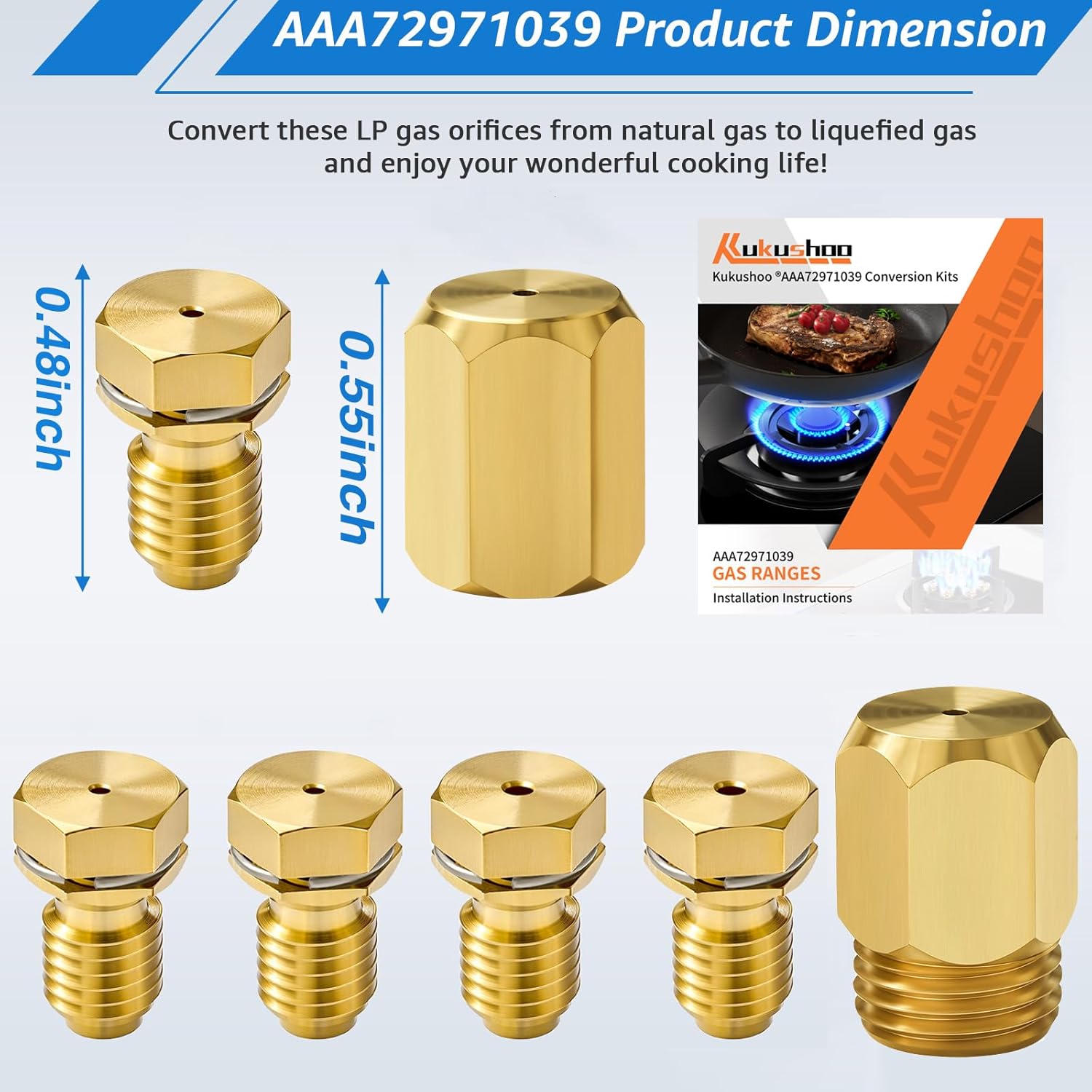 7PCS Orifices AAA72971039 LP Conversion Kit Compatible With LG Ranges LRGL5825D LRGL5825D/00 LRGL5825F for Natural Gas to Propane with Detailed Manual