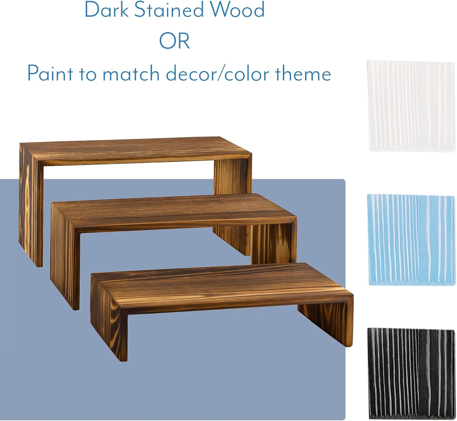 Rustic Dark Brown Fir Wood Stackable Display Risers Set