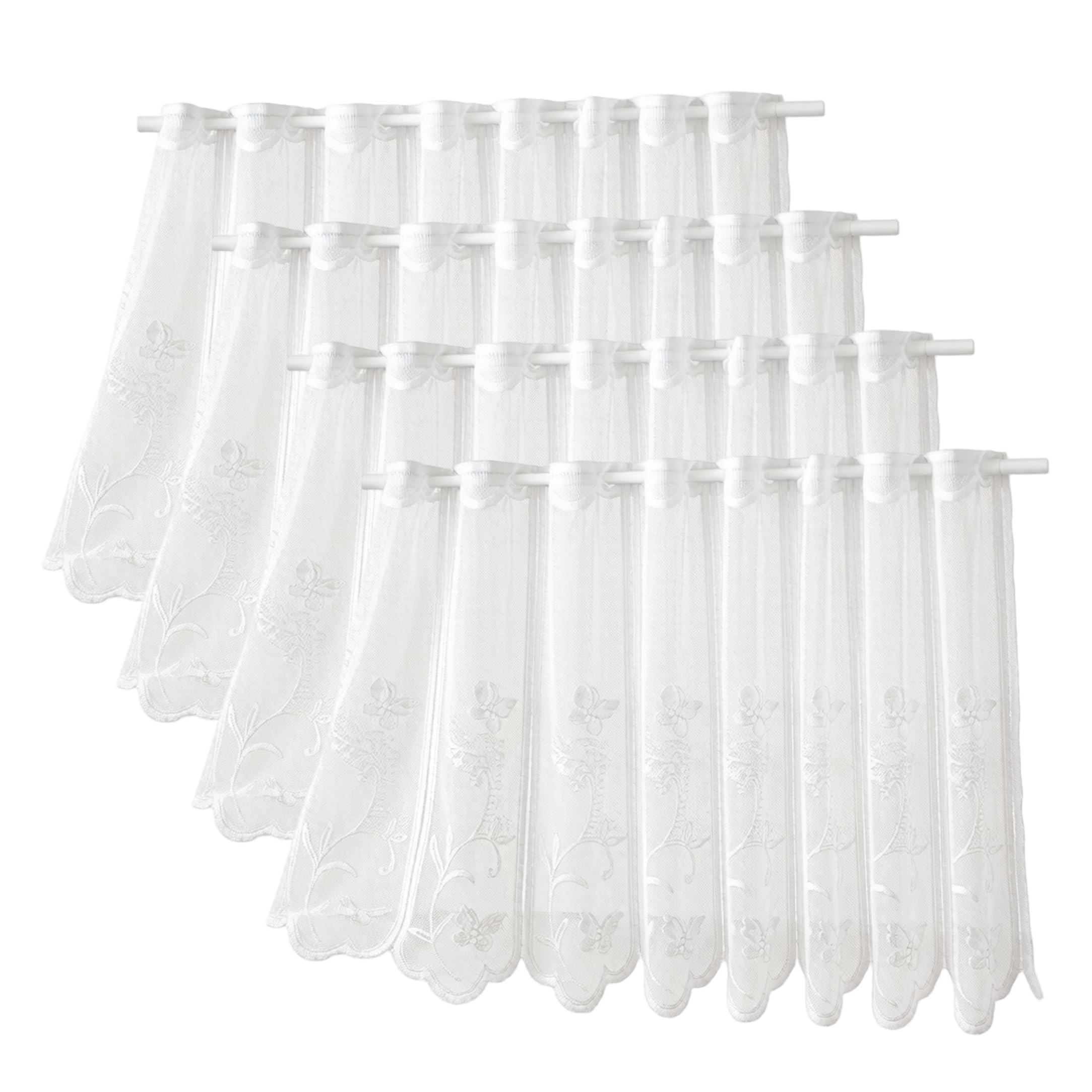 Rideaux de cuisine en dentelle blanche lot de 4 voilages papillon 140x45 cm