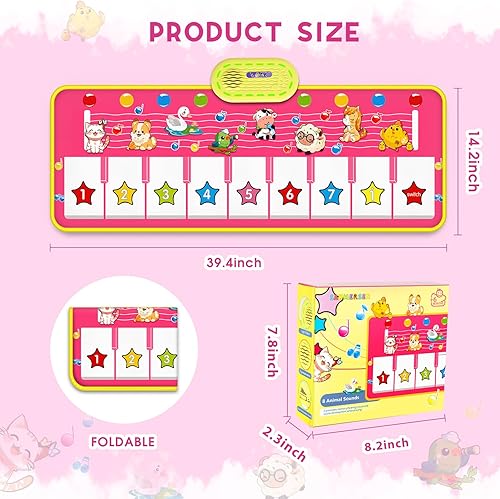 Vista 13 de M SANMERSEN Tapete de piano, 39.5 x 14 pulgadas, tapete musical de 8 sonidos de instrumentos, tapete de piano para niños pequeños, juguete de Verde