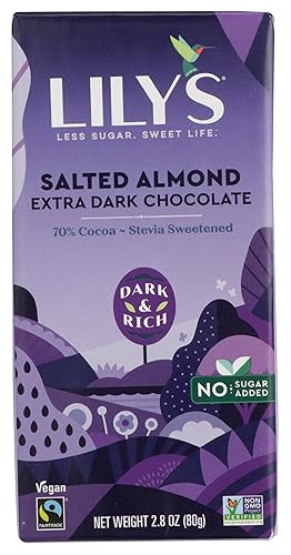 Lily's Sweets, 70% Cocoa Extra Dark Chocolate - Barra de almendras saladas, 2.8 onzas