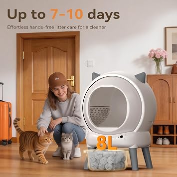 Self Cleaning Litter Box for Multiple Cats, Automatic Litter Box with APP Weight Monitoring, Dual Safety Protection, Odor-Control Includes Trash Bags and Mat