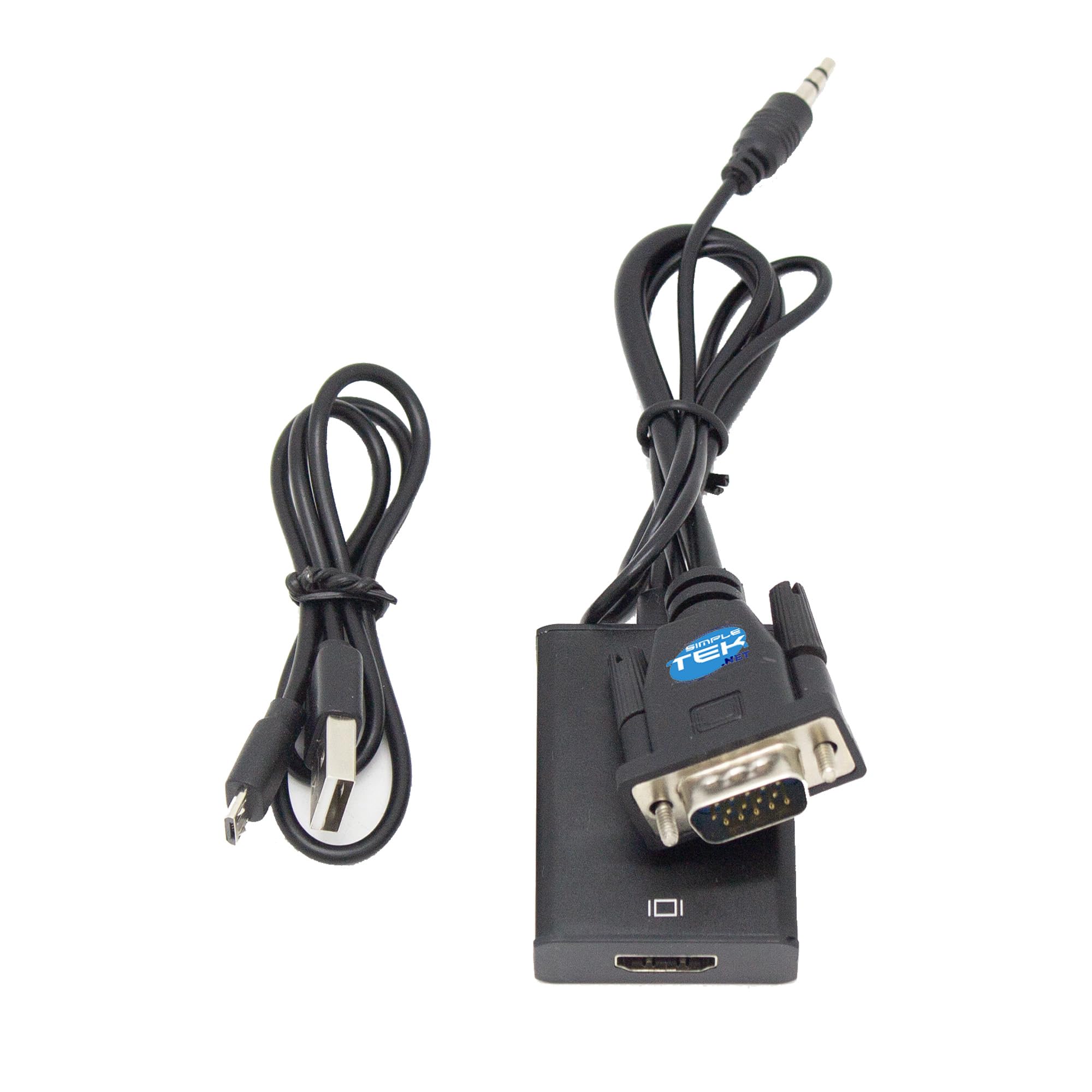 SIMPLETEK - Adattatore Audio/Video da VGA maschio a HDMI femmina, jack audio 3,5mm, alimentazione con cavo USB incluso