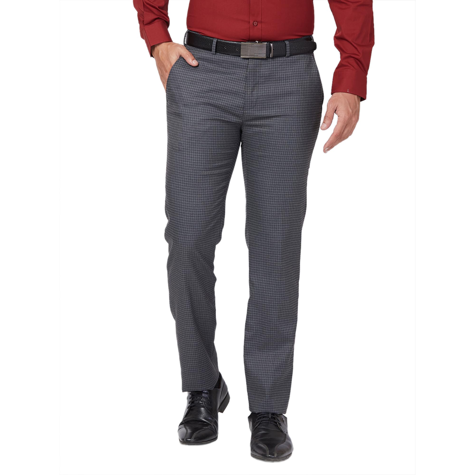 raymond Men's Slim Fit Mid Rise Checks Pattern Poly Viscose Blend Flat Front Formal Trouser-picture-21