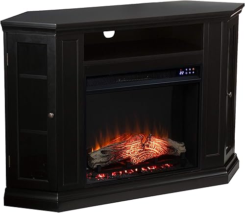 SEI Furniture Claremont Corner - Chimenea eléctrica convertible con almacenamiento, color negro