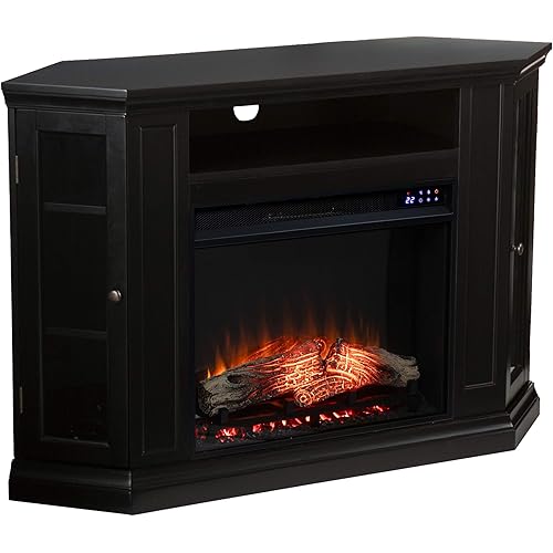 SEI Furniture Claremont Corner Convertible New Electric Fireplace with Storage, Black
