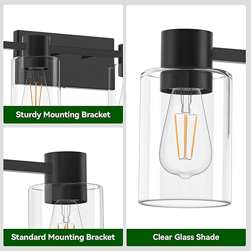 Miniatura 2 de Lámparas de tocador modernas de 4 luces sobre el espejo, lámparas de baño negro mate, luces de tocador, aplique de pared con pantalla de vidrio