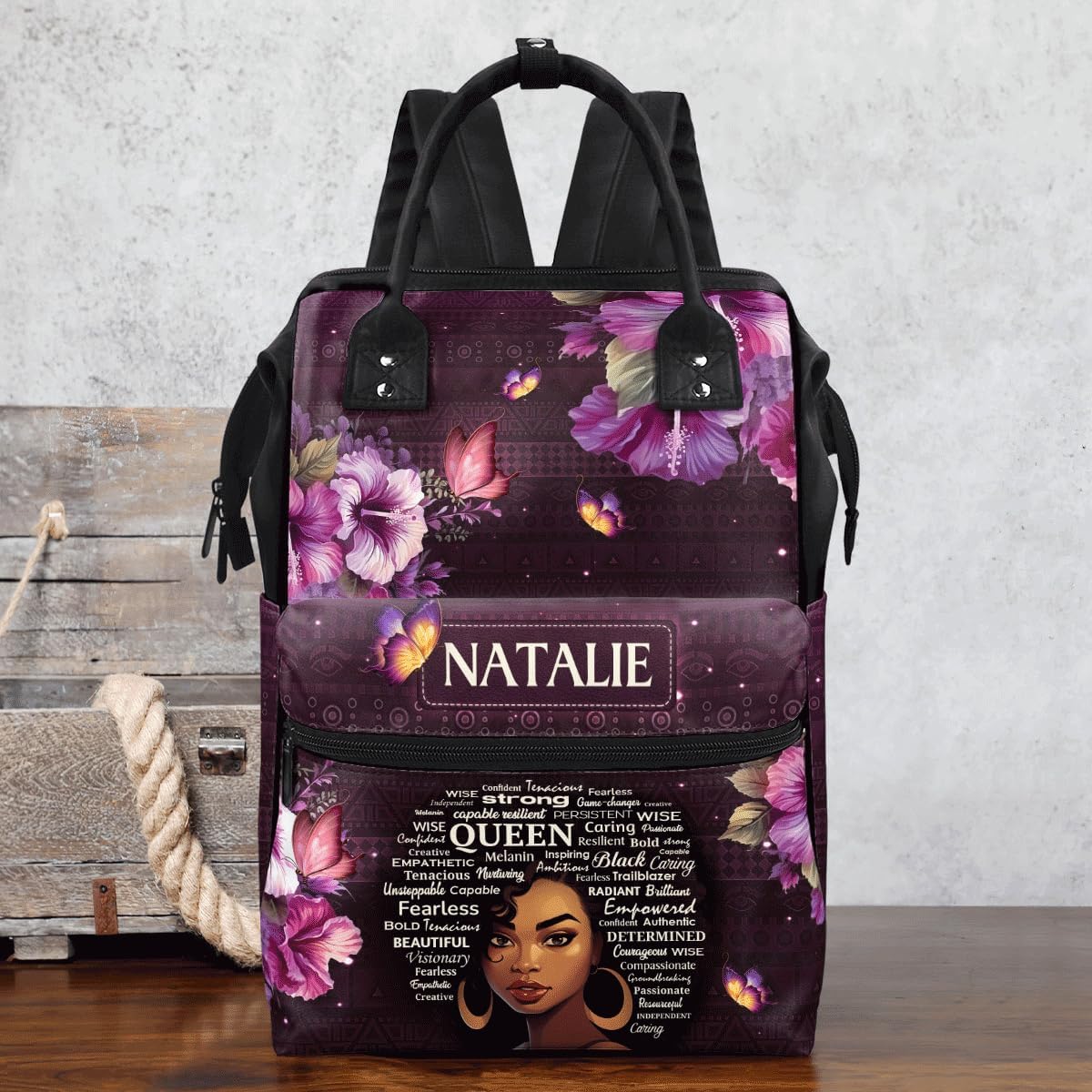 Sistabag - Travel Backpack, Laptop Bag - Backpack For Women - Personalized Duckbilled Backpack - Christmas Gifts For Women (Black Queen)