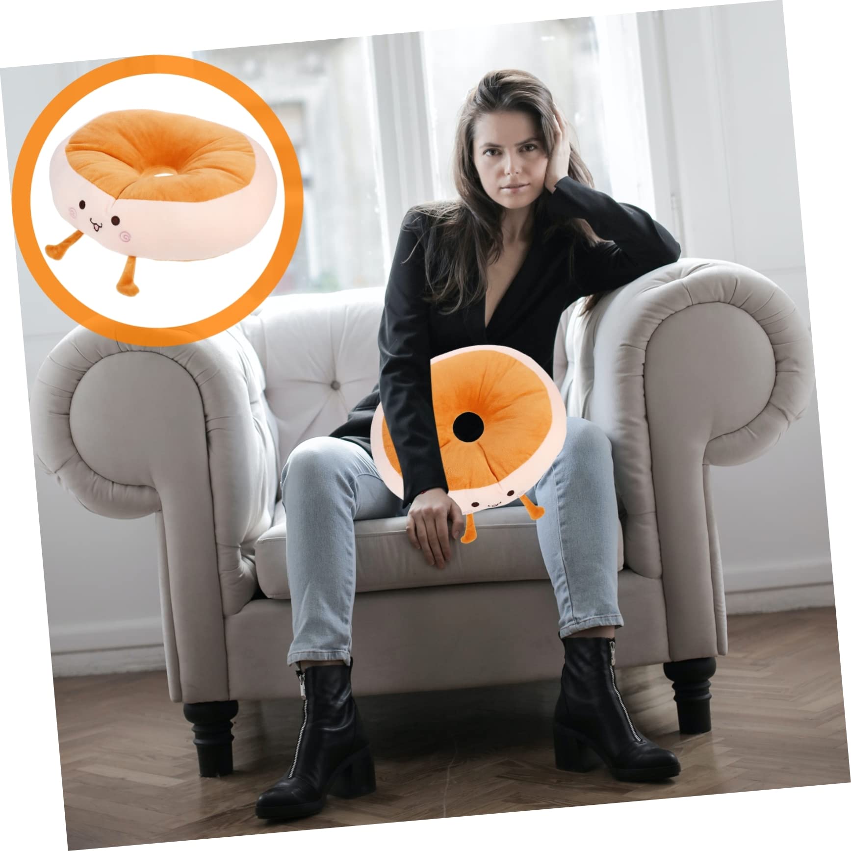 Cuscino Rotondo in Peluche Arancione per Sedia Ufficio e Soggiorno, Comodo e Resistente per Uso Prolungato in Aula o Casa