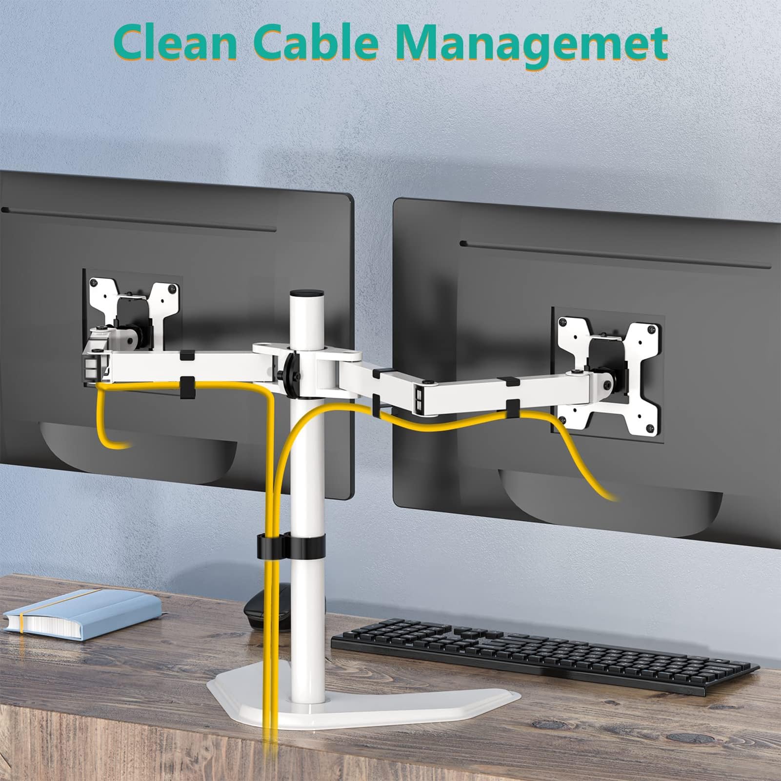Supporto for Monitor A Doppio Schermo, Braccio Robotico Bianco, Base Mobile A Sbalzo for Computer Desktop 2 in 1, Nessuna Foratura Richiesta, Adatto for TV da 14-27 Pollici(White)