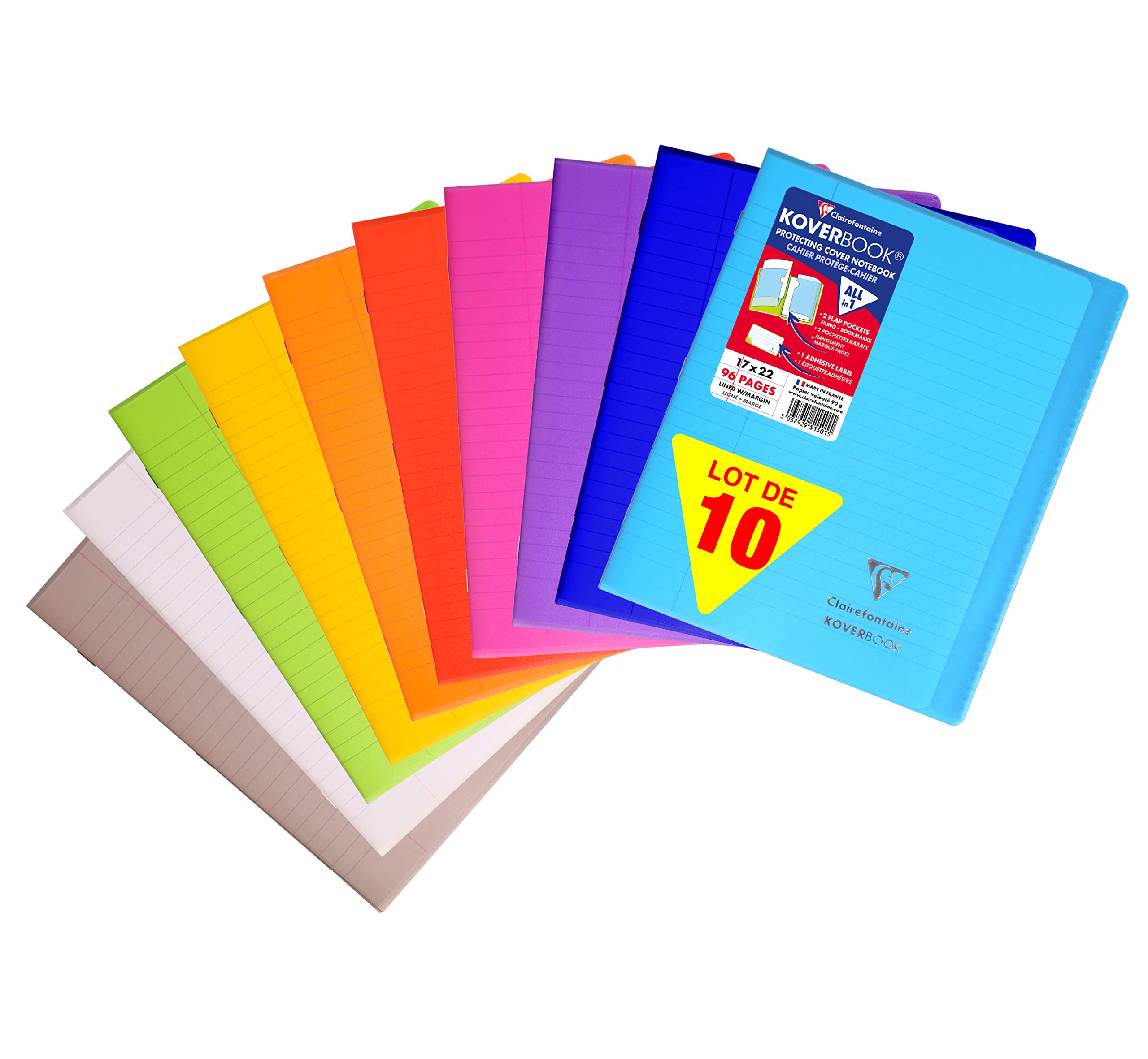 Cahiers Clairefontaine Koverbook 17x22 cm lignés avec couverture polypro transparente