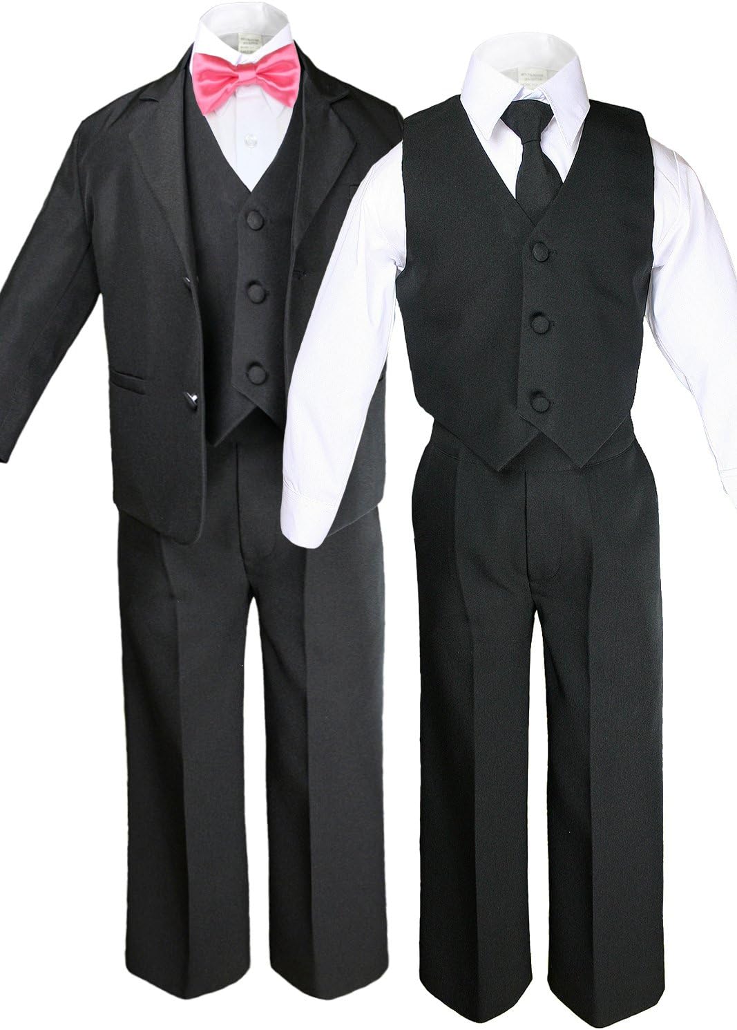 6pc Baby Toddler Boy Teen Formal Black Suit Set or 1pc Satin Bow tie Only Sm-20