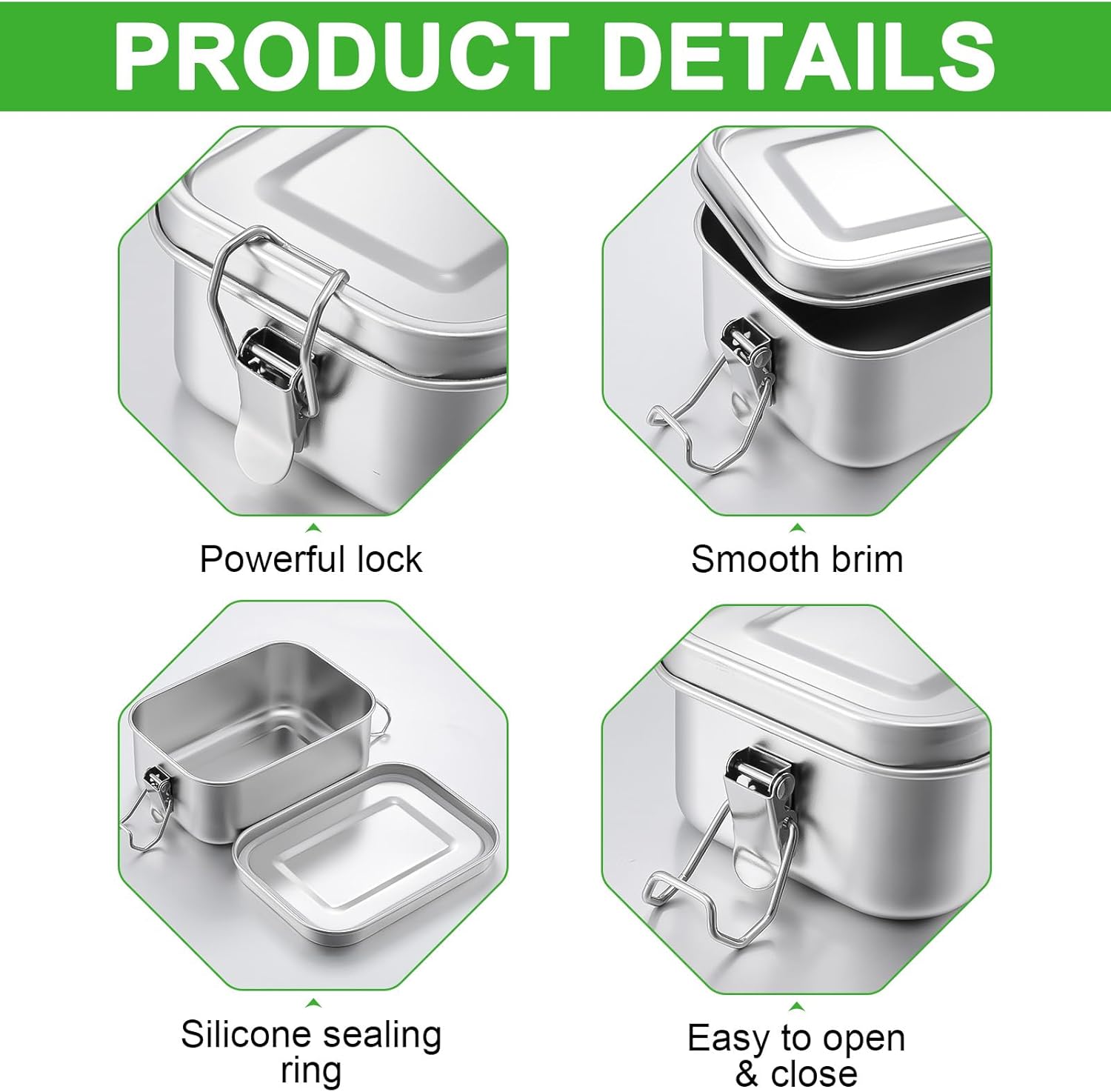 4 Pcs Stainless Steel Bento Box Metal Lunch Box Food Storage Containers Metal Lunch Container, Lockable Clips to Leak Proof, Reusable Dishwasher Snack Boxes for Work, Picnic (550 ml) - Image 3